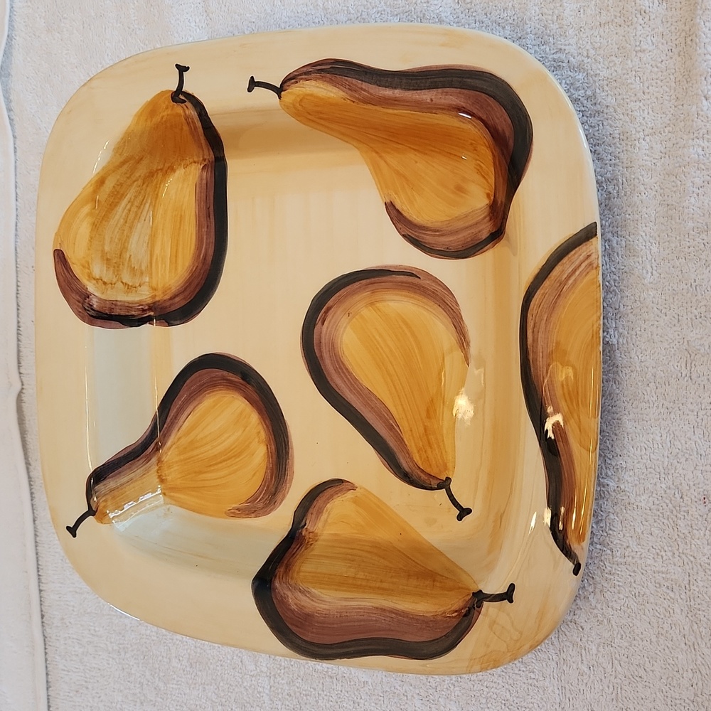Made in Italy Ceramic Hand Painted Pears on a square bowl